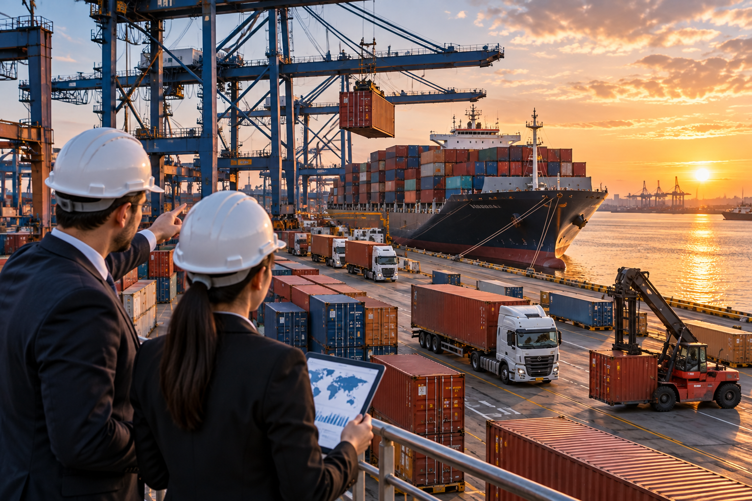 International logistics and shipping containers at a commercial port